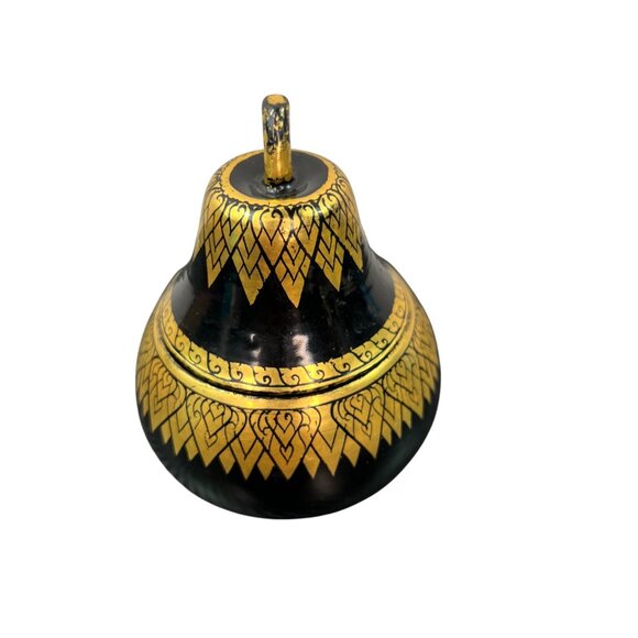 Decorative Black & Gold Thai Style Wooden Pear Trinket Box Lacquerware - Picture 4 of 9